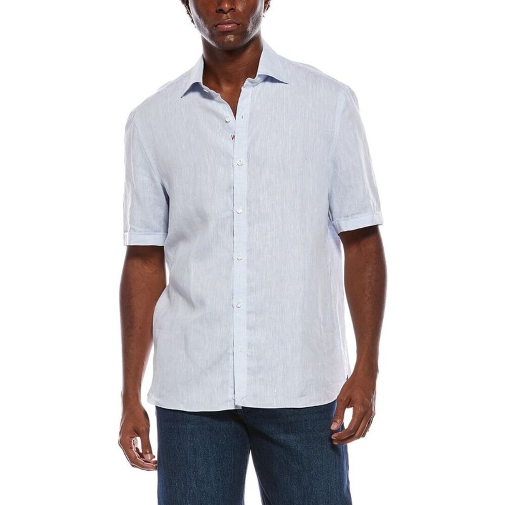 Isaia Mens  Linen Sport Shirt, Blue